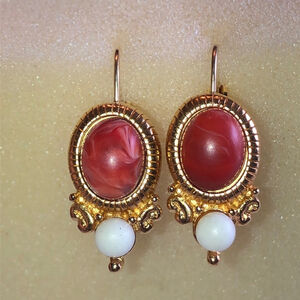 Monet Vintage Satin Soft Gold Tone Orange Marbled Retro Boho Earrings